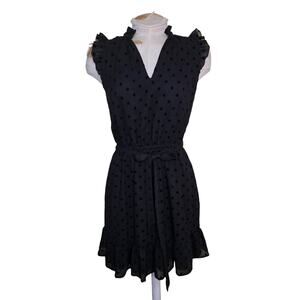 Loft Womens Black Velvet Polka Dot Dress Size 00‎